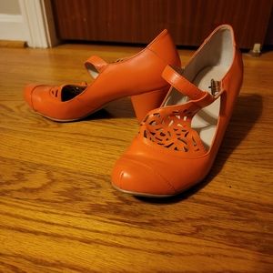 Coral Vintage Inspired Ankle Strap Heels